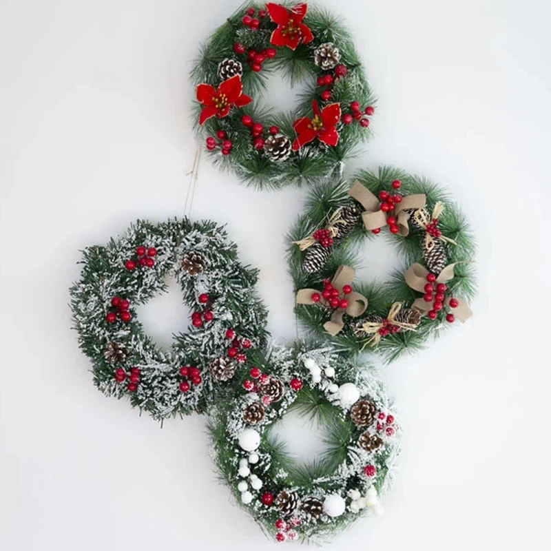 Christmas Wreath Artificial Pinecone Red Berry Garland Hanging Ornaments Front Door Wall Decorations Xmas Tree Wreath