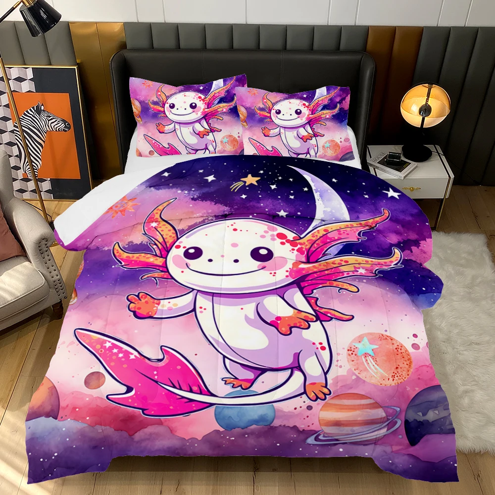American Style Axolotl Bedding Set 200g Polyester Filling Comforter Twin Full Queen Size 3D Technics Home Hotel Use
