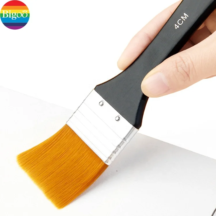 Customized black wooden handle flat nylon hair with mixed size professional artist painting brush for art supplies