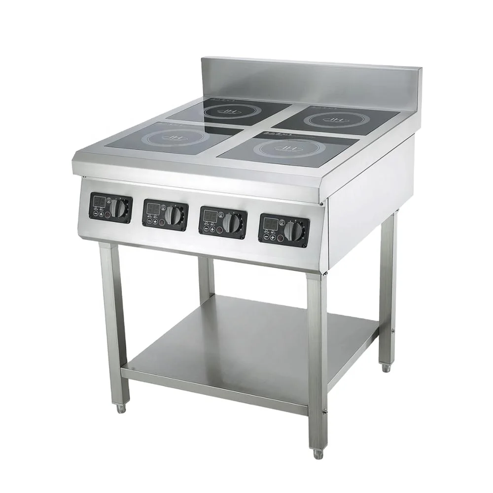 220V 3 Phase Stainless Steel 4 Burner Plate Commercial Induction Cooking burner Stove Cooker with Folding Legs