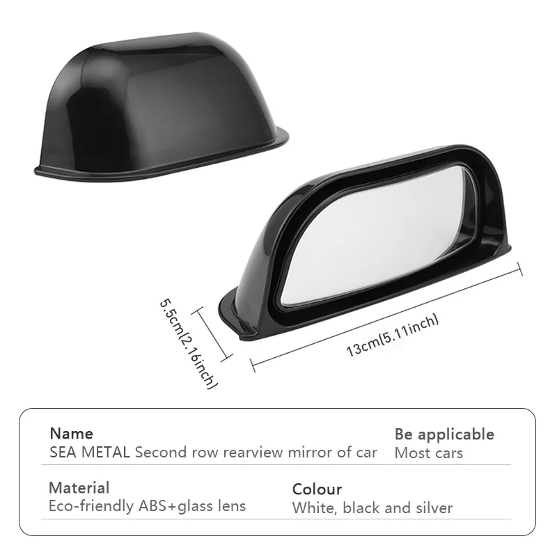 Car Side View B Pillar Backseat Passenger Side Mirror Blind Spot Mirror for Left-Hand Drive Use