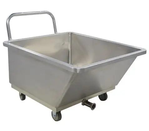 Heavy duty 304 stainless steel bucket  poultry meat transport cart 120L/200L/300L hopper trolley with water tap