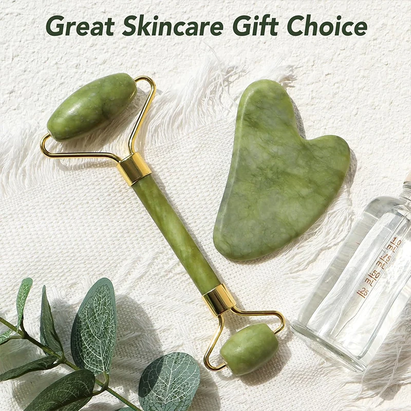 Beiqili Natural Crystal Stone Anti Aging Custom Logo Facial Tool Massage Set Xiuyan Jade Roller And Gua Sha For Face