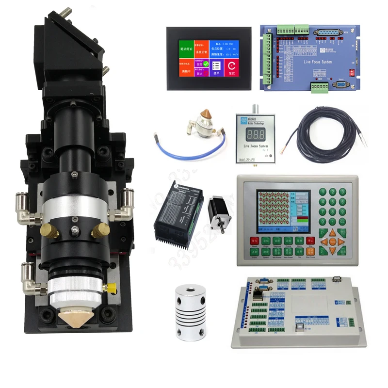 Black Auto Focus CO2 Laser Cutting Head Set And LFS-AM-T43 RD6332M Laser Controller For Metal And Non Metal Material Cutting