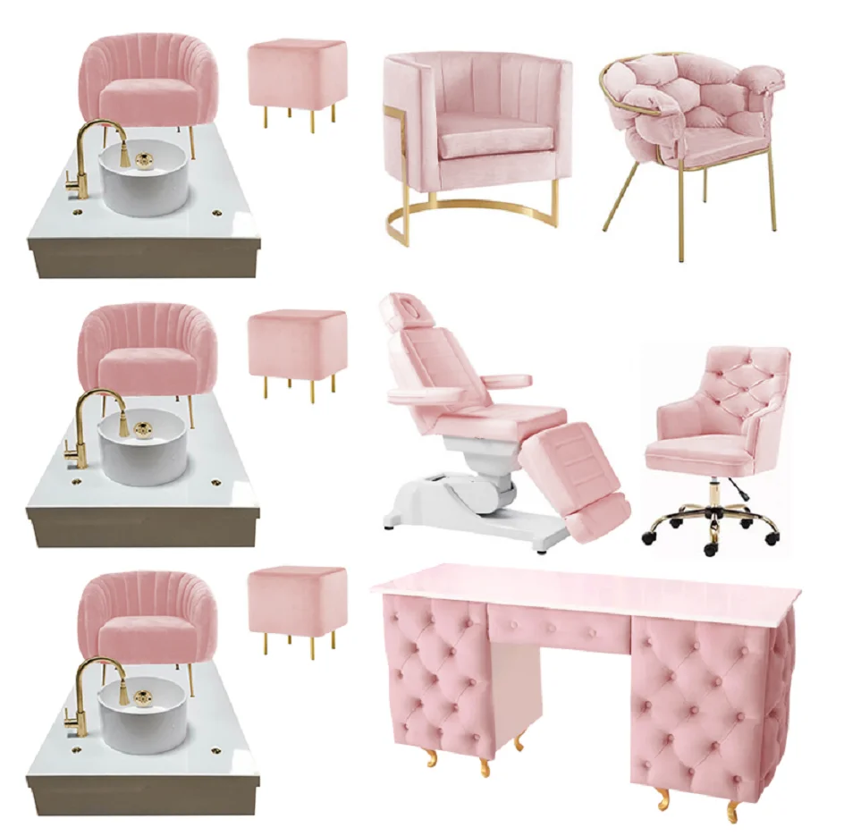 Whole set pink nail salon manicure table pedicure chair furniture set