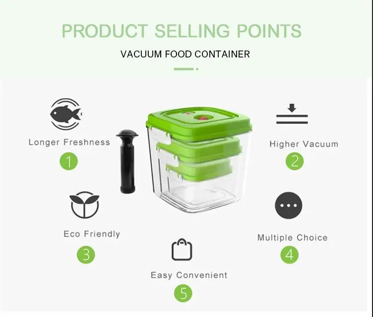 New Style Popular Customized  Plastic Storage Airtight Food Container Storage Vacuum Box With Pump