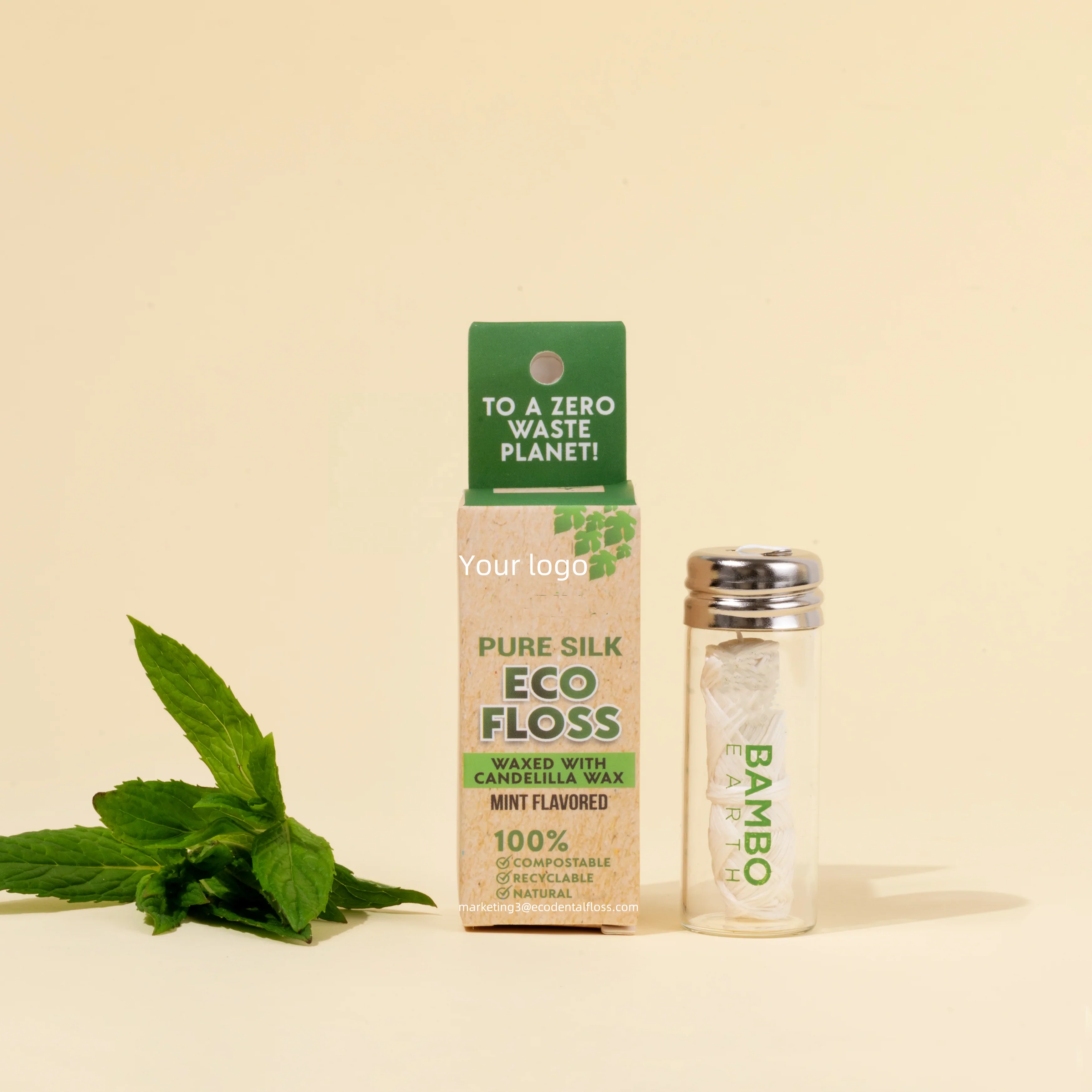 Biodegradable floss Eco friendly  floss dental steel metal mint flavor glass bottle bamboo charcoal/corn/silk dental floss