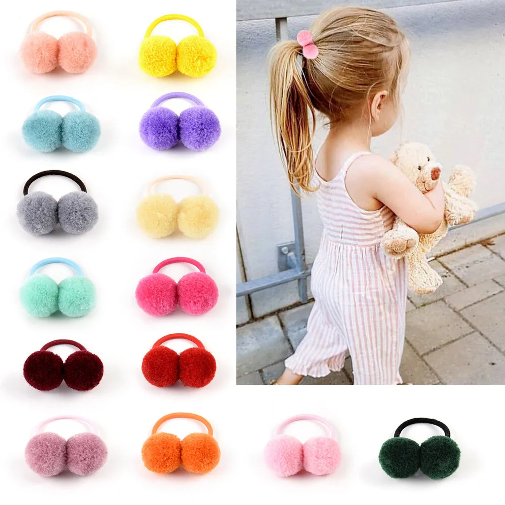 Small Pom Ball Elastic Hair Fluffy Ponytail Holders Hair Rubber Band for Baby Girls Toddlers Infants