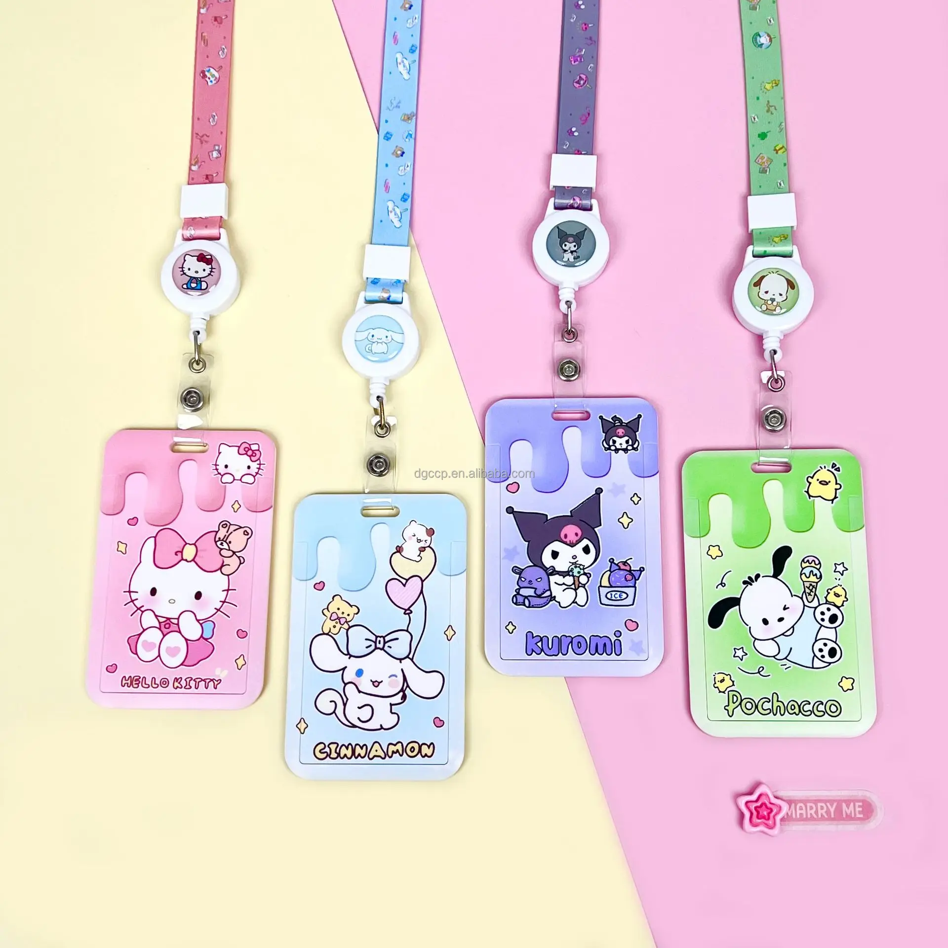 Cute Cartoon transparent sanrios KT cat Card Holder Lanyard Anti-Lost Name Badge Bus Work ID Card Case with Lanyard