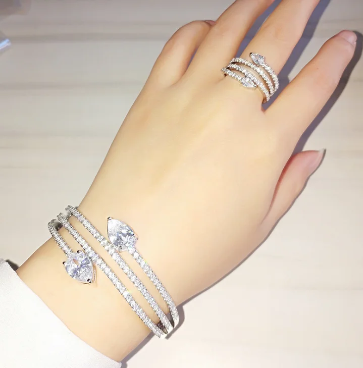 Hot Sales Fashion Hot Brass Gold Plated Crystal Bangle Bracelet Multi Hoop Cuff Open Bracelet