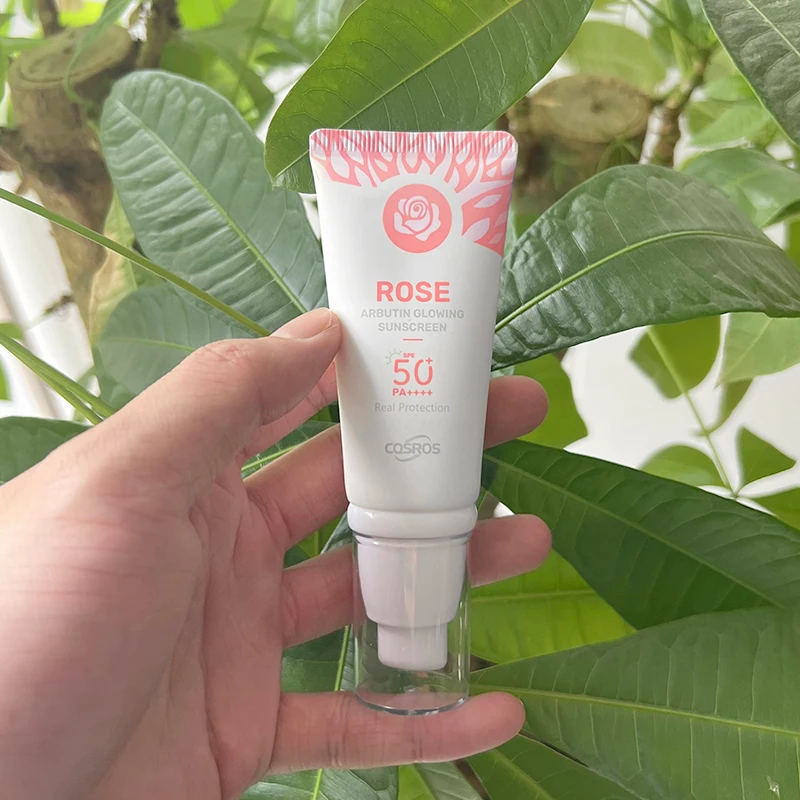 Private Label UVA UVB Protector Face Sun Screen Rose Whitening Arbutin Glowing Cream Korean Sunscreen SPF 50