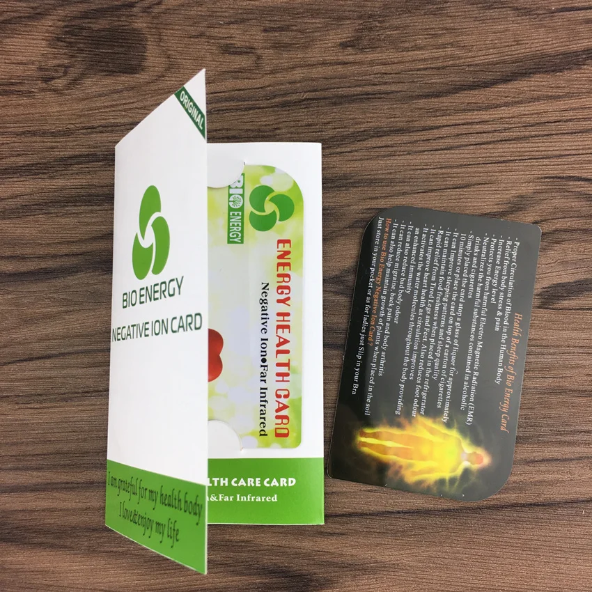 quantum energy card for health care bio energy card 3500ion negative ion power chip 85*54mm with manual and bag customized logo
