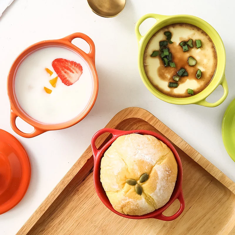 Baking Creme Brulee Pudding Ramekin Ceramic Dessert Ice Cream Bowl Small Yogurt Pudding Cup With Lid