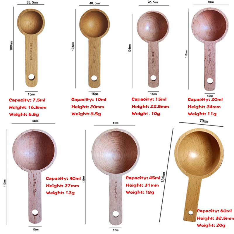 Custom Small Protein Powder Bath Salt Candy Honey Spice Tea Ice Cream Coffee Measuring Wooden Spoon Scoop