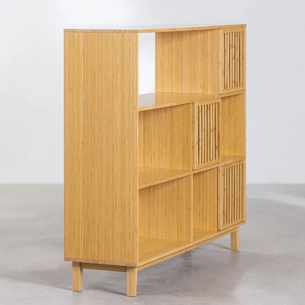 3-tier bamboo home storage cabinet bed side bathroom storage cabinet kitchen wooden cupboard with louvered doors