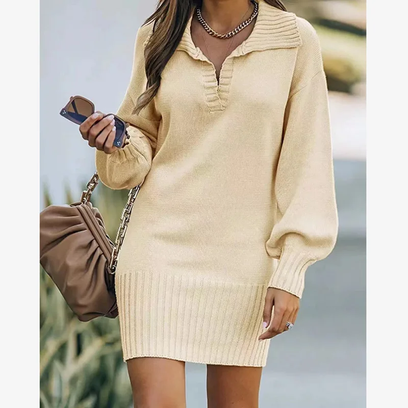 lightweight relaxed fit design rib trims side slits front patch pockets slips on women cashmere mini dress