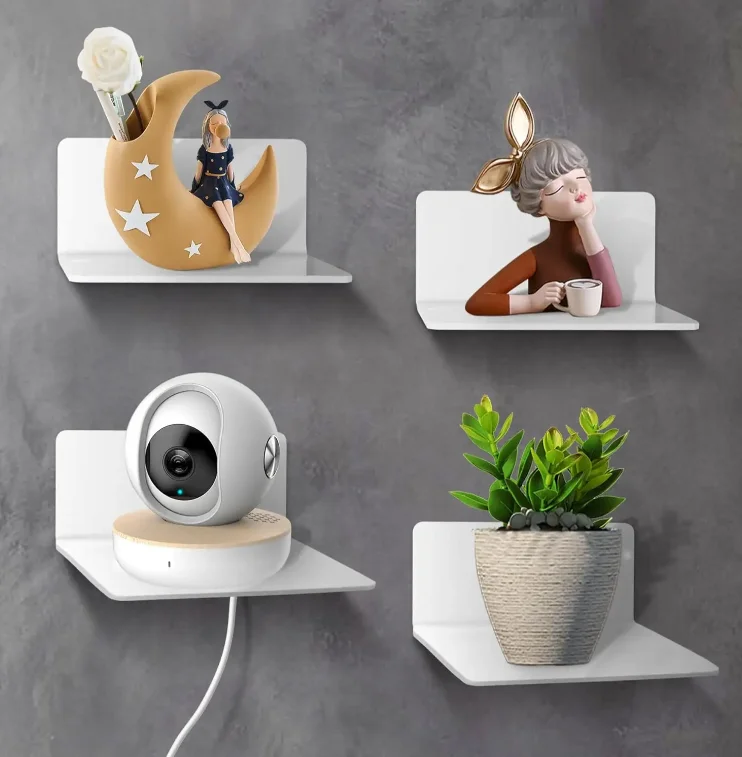 Набор из 4 белых акриловых настенных полок кабельные отверстия для кухни и ванной полка без сверления настенная специй