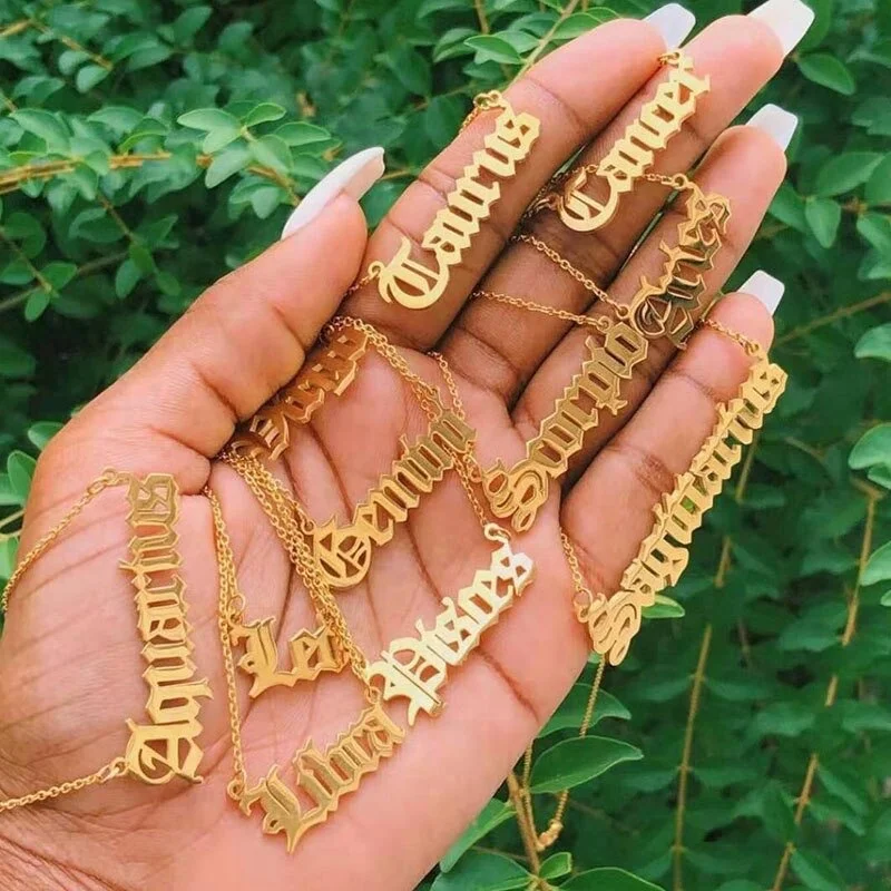 Hot Selling Hawaiian No Tarnish 316L Stainless Steel 18k High Gold Plated with Figaro Chains Name Necklace with Bracelet Set