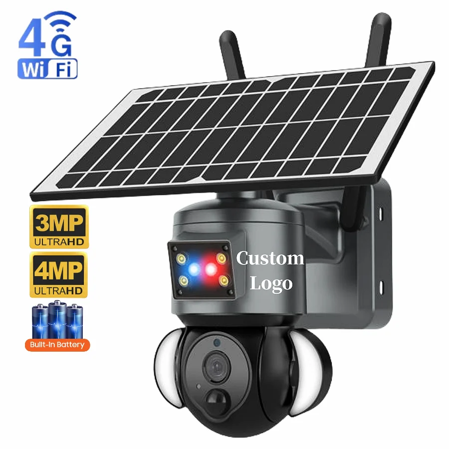 Custom Logo HD PIR Network Speed Dome PTZ Security System Wifi 4G Sim Card Outdoor 3MP 4MP Solar CCTV Camera