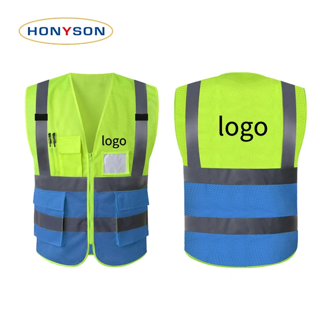 Reflective Vest Jacket Strip Mesh Fabric Construction Security Safety Vest Reflective Clothing with pockets
