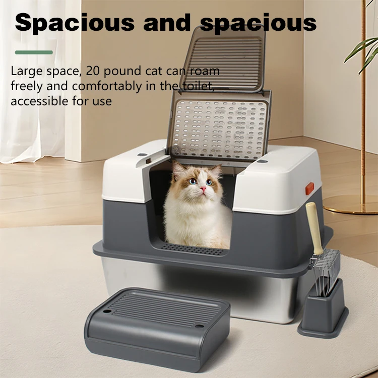 Custom Stainless Steel Cat Litter Tray Enclosed Litter Box Large Cat Toilet Easy to Clean Plastic Cat Litter Basin