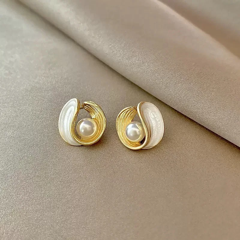 Fashion S925 Silver Needle French Oil Drop Geometric Pearl Stud Earrings For Women Girls Jewelry Wholesale