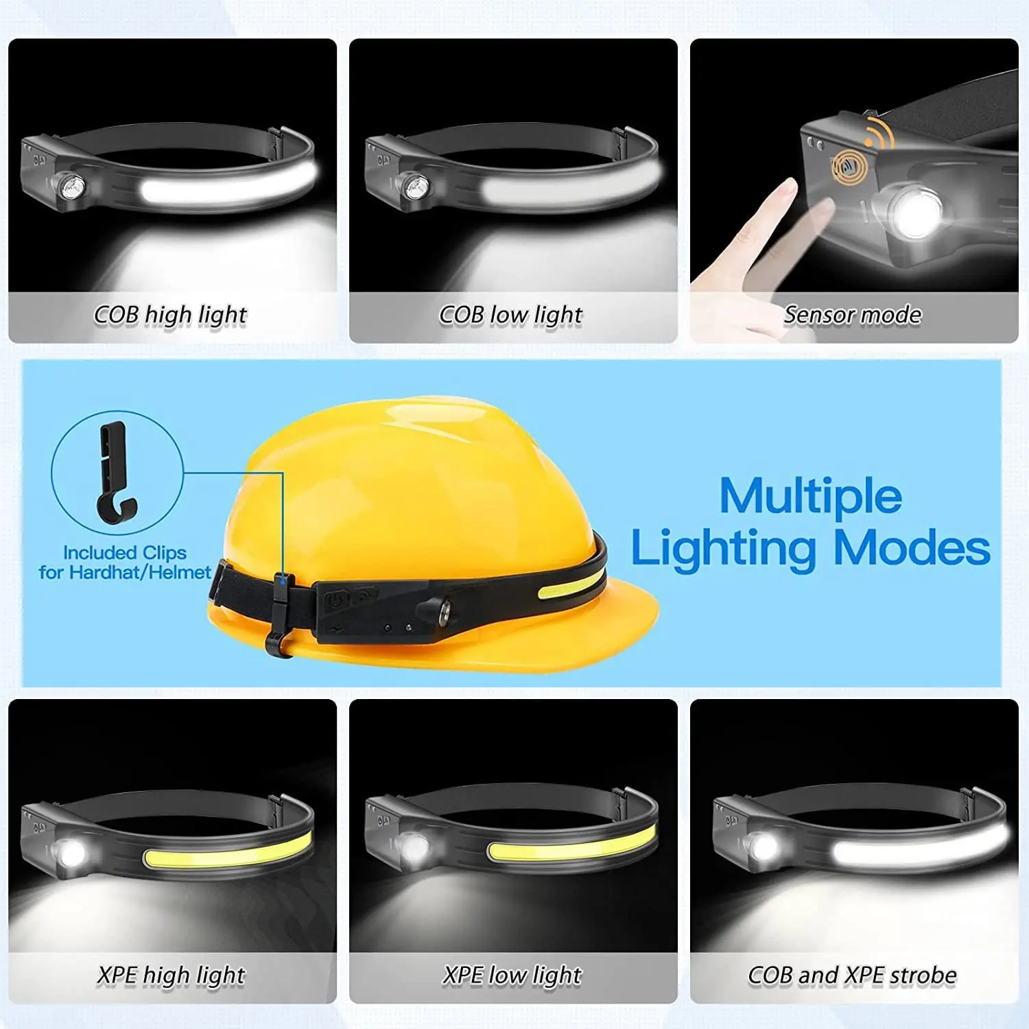 CE ROHS Built-in1200mAh Battery USB Rechargeable Car Outdoor Camping Sensor Inspection Portable Mini Emergency COB Led Headlamp