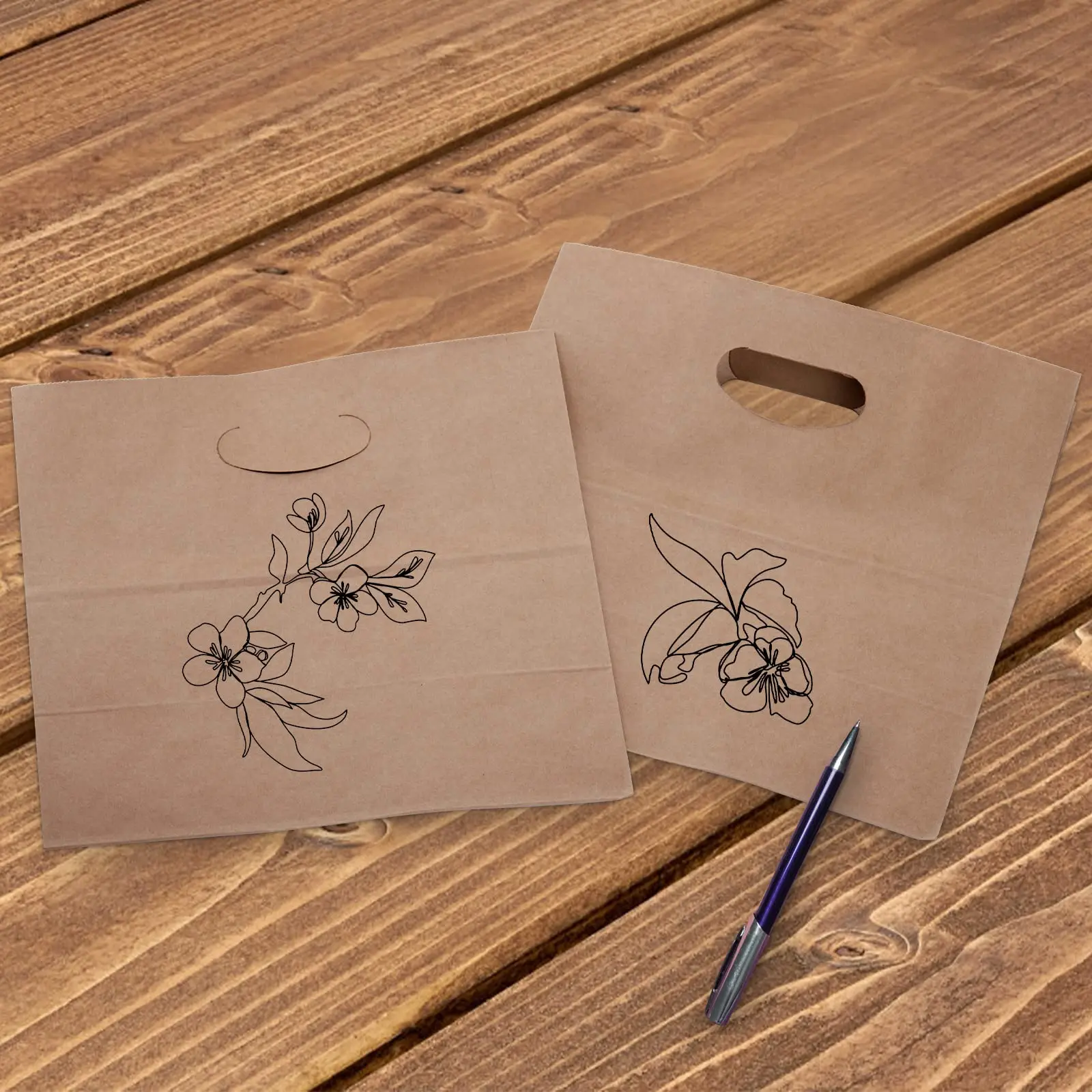 Custom Your Own Logo Print Carry out Restaurant Biodegradable Kraft Fast Food Takeaway Paper Bag with Handle