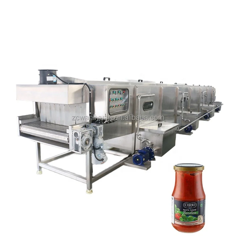 Small tunnel pasteurizer spraying type glass bottle tomato paste sauce pasteurizing and ketchup pasteurization machine