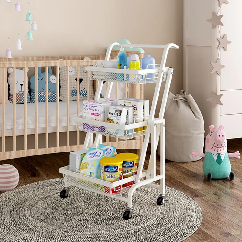 
Hot sale folding Metal 3-Tier trolley organizer kitchen Rolling Storage Rack with kitchen trolley 