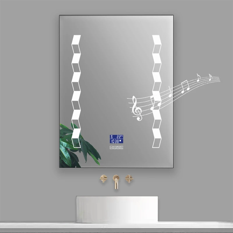
New Products Luxury With Blue Tooth Speaker Antifog Clock Temperature Touch Sensor Switch LED Bathroom Mirror 