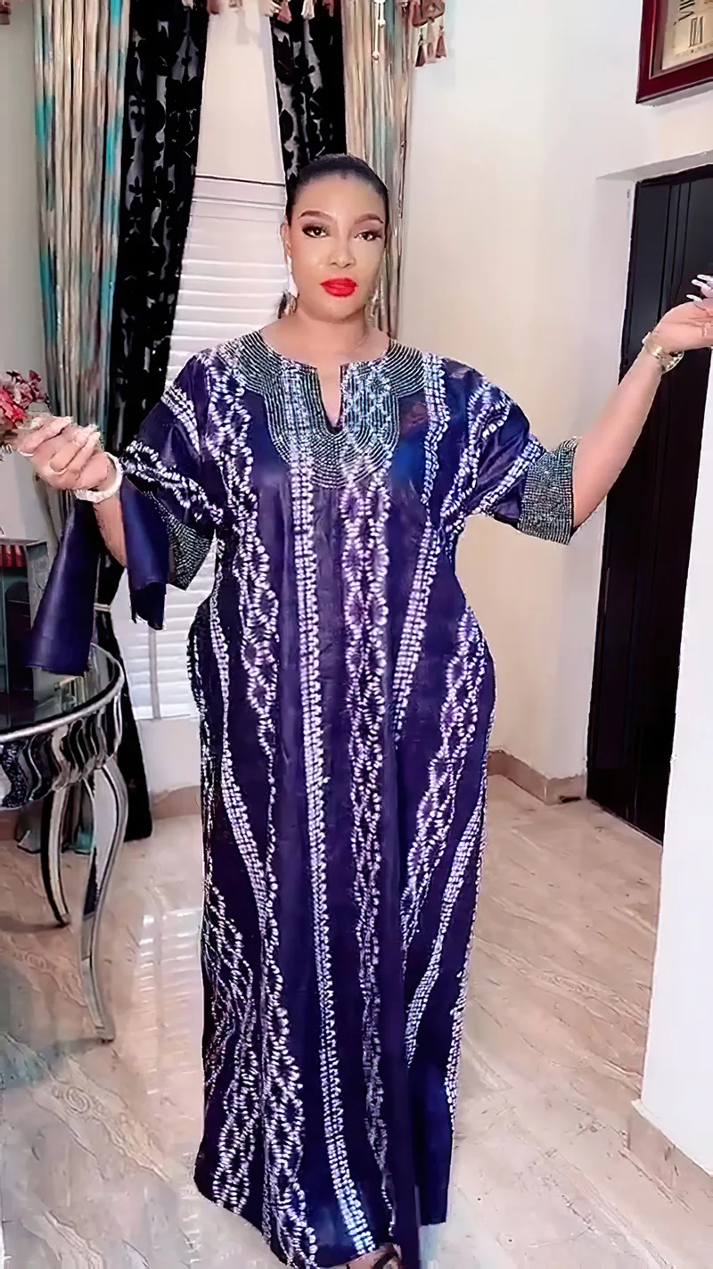 Liu Ming March Expo 2024 African Fashion Women Clothing Elegant Short Sleeve V Neck Muslim Abaya Dresses