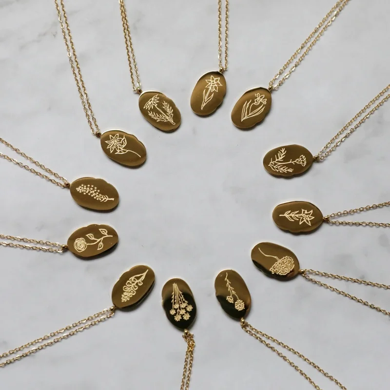  Оптовая Продажа Модные месяц цветок дизайн 18K позолоченные 12 камень кулон ожерелье ювелирные изделия из нержавеющей