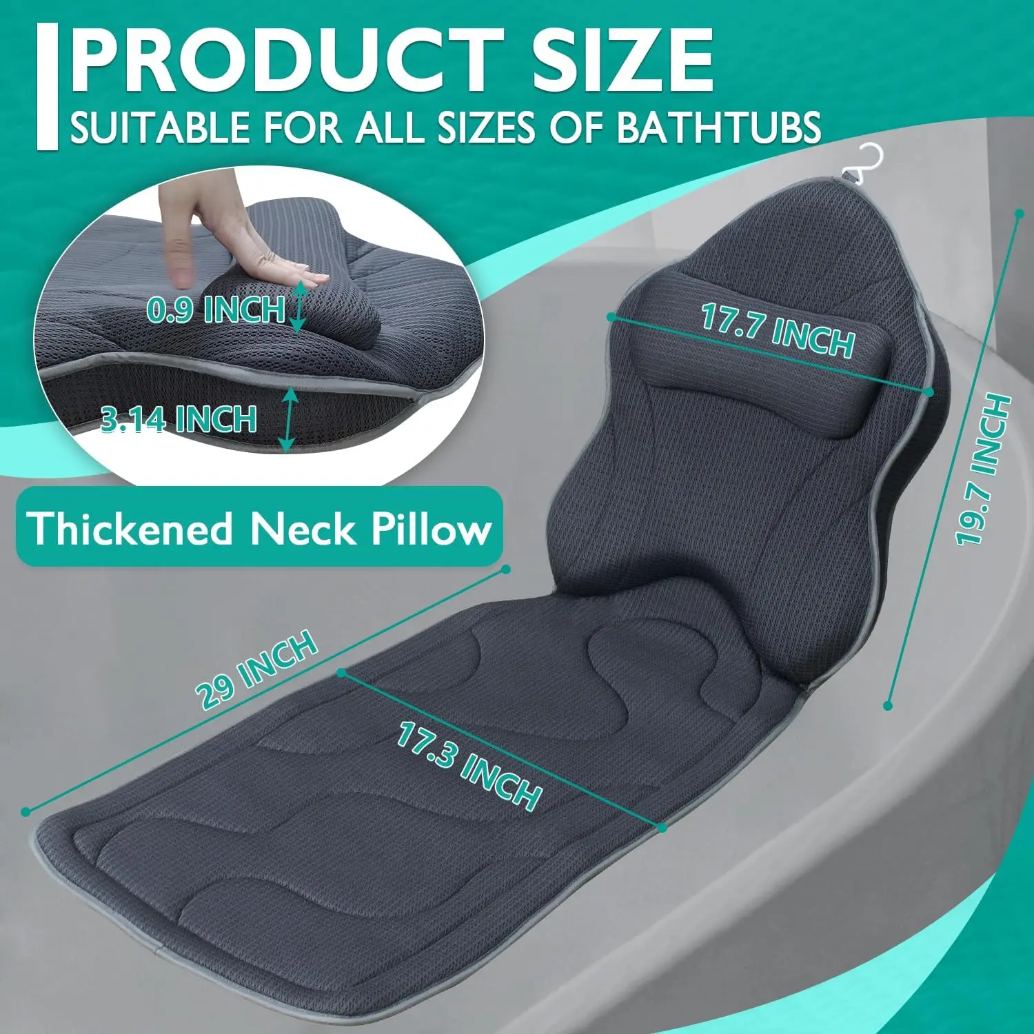 Luxury Thick Full Body Bath Pillows Mat Cushion for Bathtub Headrest Neck Shoulder Support Relaxation Spa Accessories