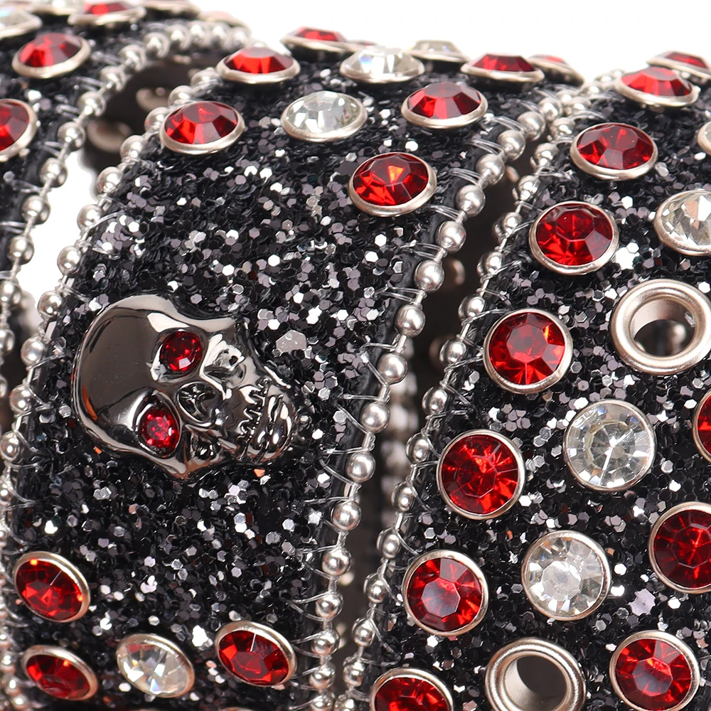 Manufacture Cheap New Western Designer Skull PU Diamond Crystal DNA Stone Studded Cowboy Belts Rhinestone Belt For Men