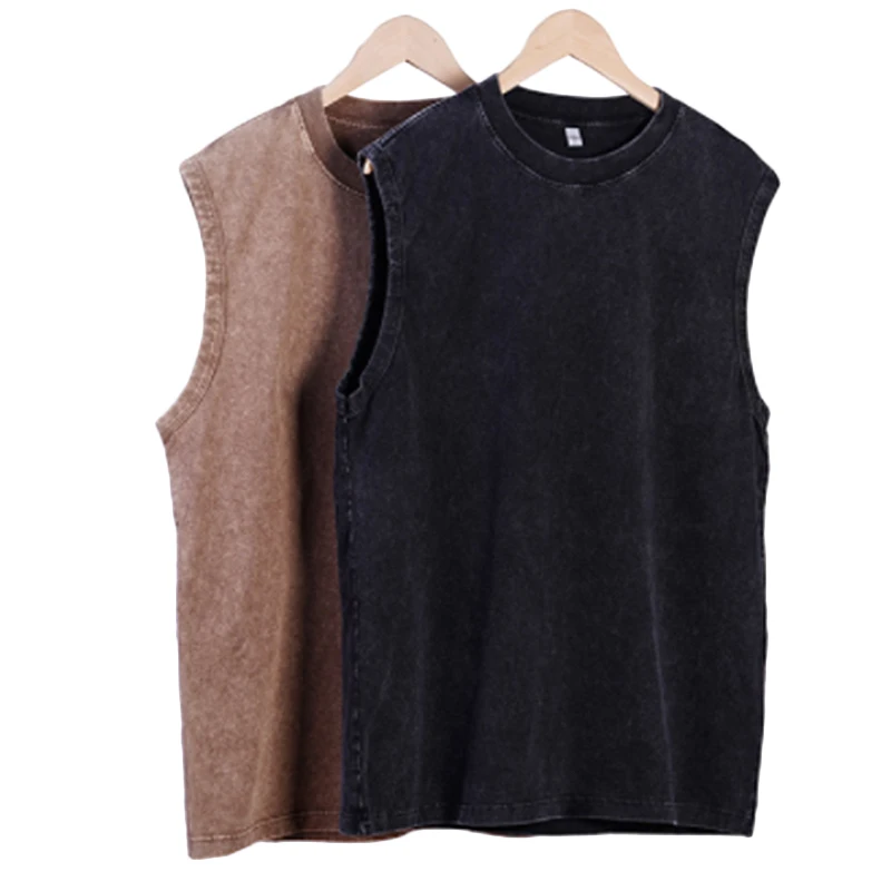 Hot Selling Premium Quality Acid Wash Tank Top Custom Embroidery Printing 100% Cotton Men Vest