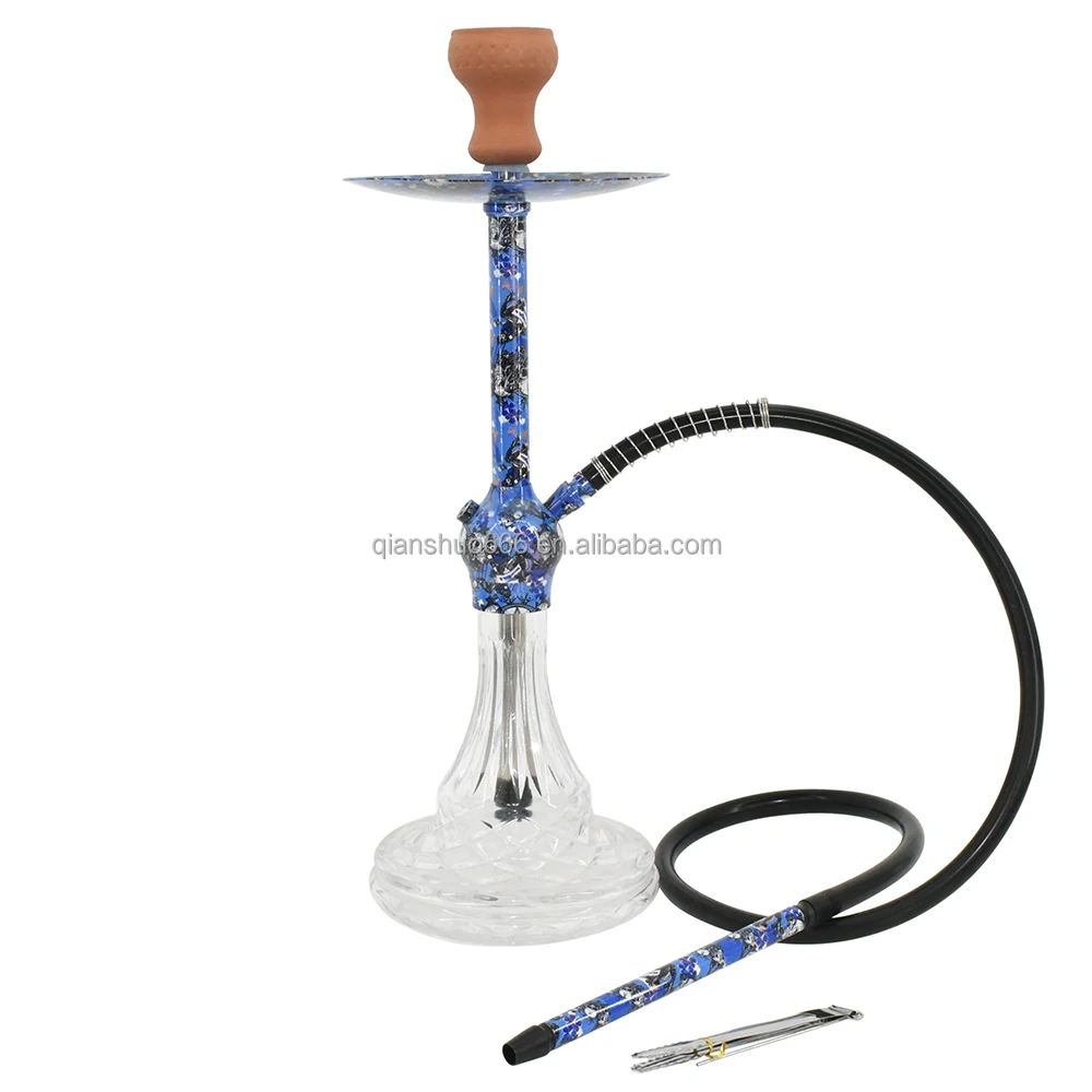 New design wholesale smoking taller cheap aluminum hookah shisha whole set glass hookah chicha with colorful patterns hookah