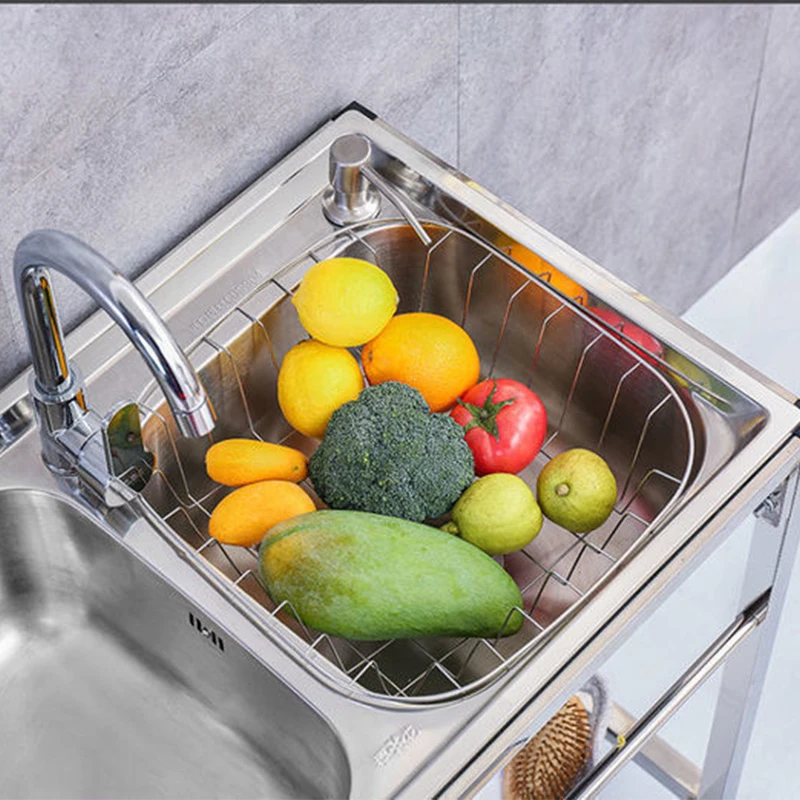 Outdoor Portable Stainless Steel Sink Kitchen Water Stand Sink With Rack Single And Double Dish Washing Modern Sink