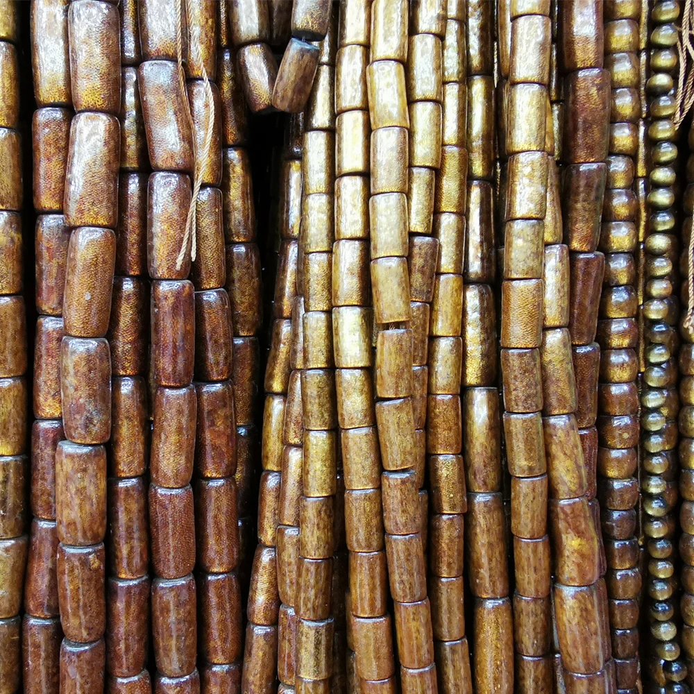 Wholesale Golden Natural Coral Cylinder Beads Large Hole Stone Beads For Jewelry Making