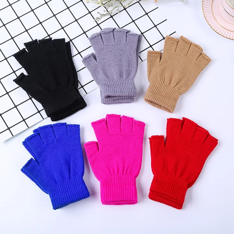 2024 Half Finger Fingerless Gloves For Women And Men Wool Knit Wrist Cotton Gloves Winter Warm Workout Gloves