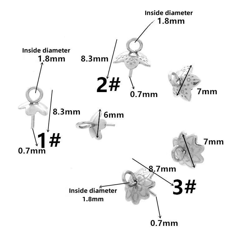 5 Styles Stainless Steel Flower Bead Caps Eye Pin Cup Peg Bails Pearl Holder Pendant Connectors For Jewelry Making Accessories