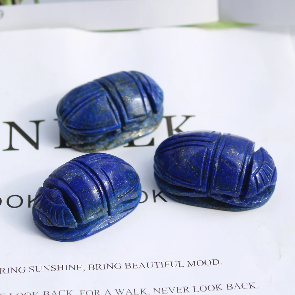 Wholesale 4 to 5cm Natural Lapis Lazuli Gemstone Crystal Egyptian Ancient Culture Symbol Scarab Carving For Healing