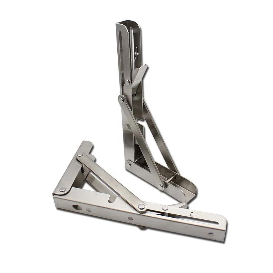 RheTech Heavy Duty Stainless Steel Made Folding Collapsible Space Saving DIY Shelf Brackets for Table Work Bench
