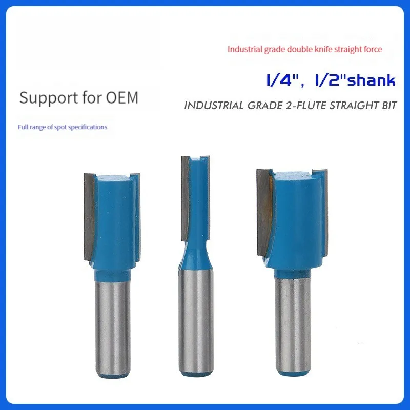 HENGLAI 1/4 1/2 Handle Blue Straight Knife Trimming Machine Head Woodworking Milling Cutter