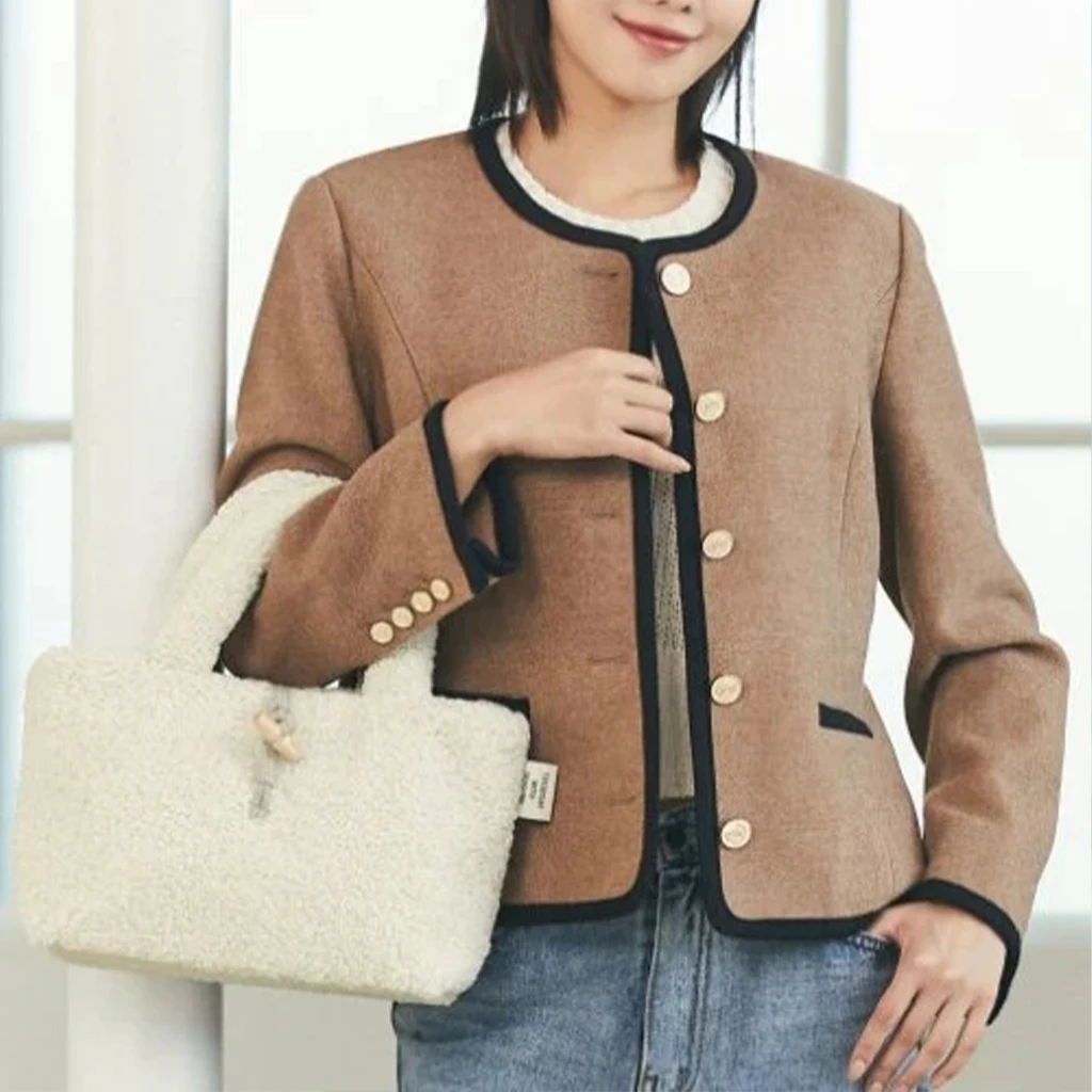 Customized Teddy Cloth Tote Bag Fashionable Portable Reusable Colorful Soft Lambswool Flannel Bag Cloth Lining Tote Bag