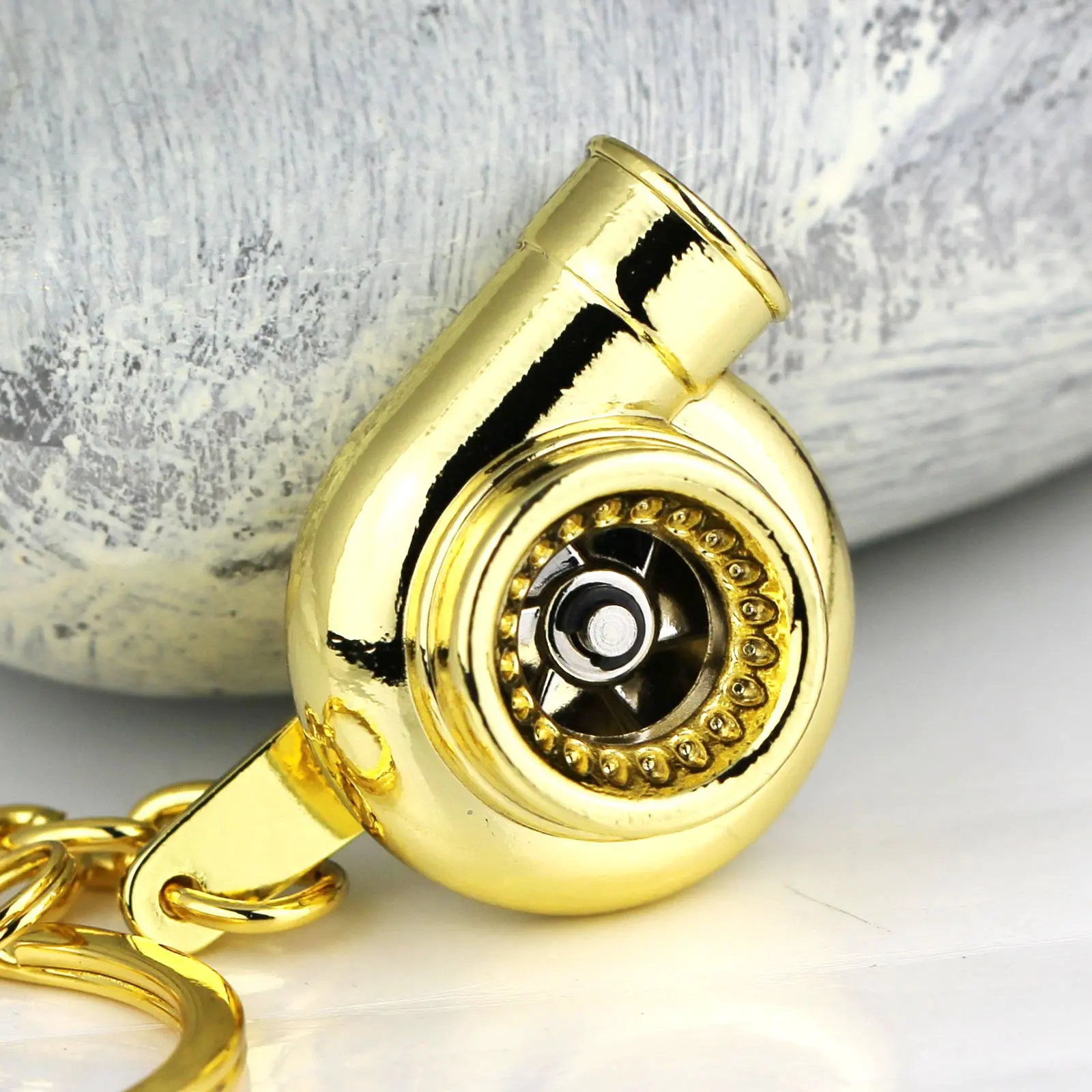 Lilangda Whistle Sound Turbo Keychains Spinning Turbine Turbocharger 3D Car KeyChain Gold Turbine Keychain