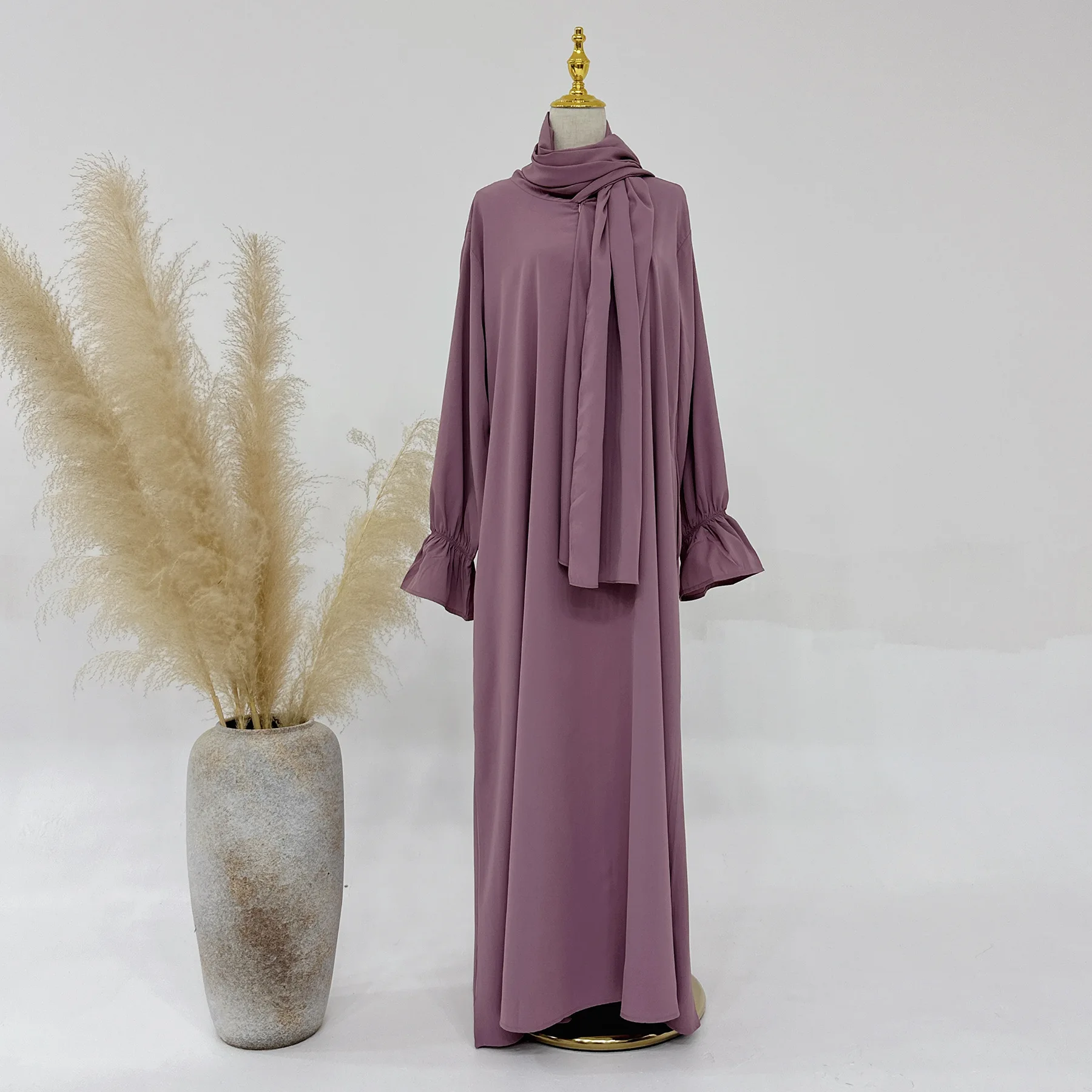 Eid Solid Color Simple Modest Kaftan Islamic Clothing For Women Prayer Abaya Hoodie Dubai Turkey Style Plus Size Muslim Dresses