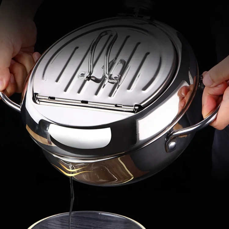 Kitchen Deep Frying Pot Cooking Tools Temperature Control Tempura Fryer Pan Stainless Steel Fried Chicken Pot
