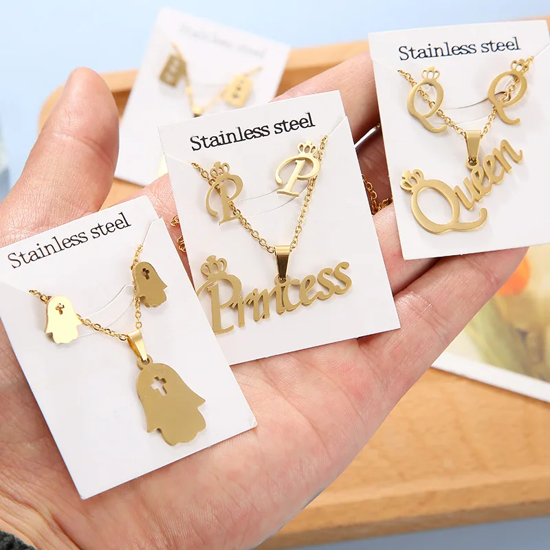 Trendy Stainless Steel Heart Earring Necklace Set For Women Cat Horse Frog Butterfly Animal Flower Pendant Party Wedding Jewelry