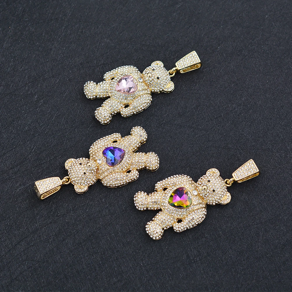 Personalized Iced Out Moissanite Diamond Gold Silver Bling Bear Cross Letter Virgin Mary Hip Hop Fine Jewelry Pendants & Charms